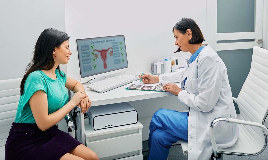 Provider reviewing a hormone panel with a female patient